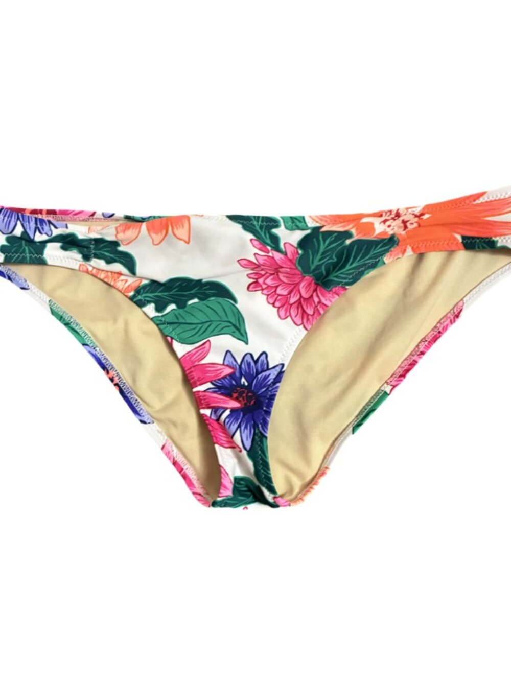 Sz.M*White/Purple/Green Floral-Print Bikini Bottoms